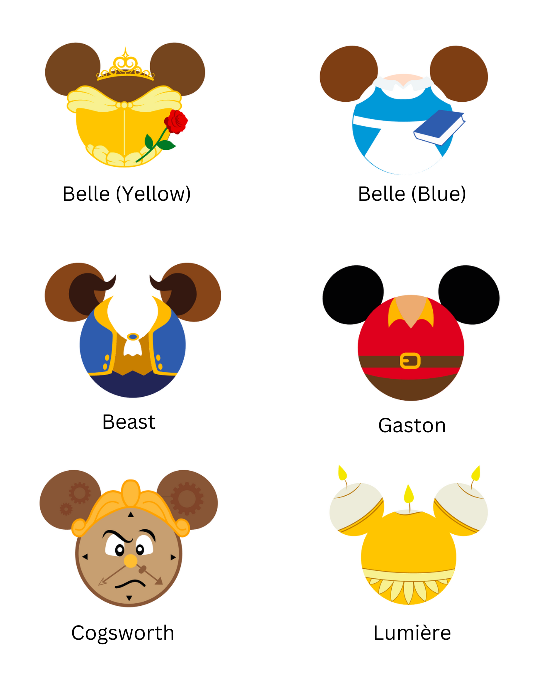 Disney Beauty & The Beast Themed Mickey Ear Magnets